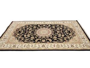 Black Floral 5x8 Indo-Nain Oriental Rug