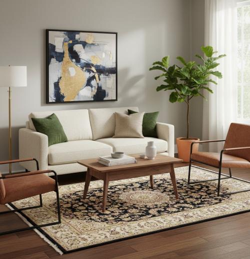 5'3 X 8'3 Hand Knotted Indo-Nain Floral Oriental Wool Rug