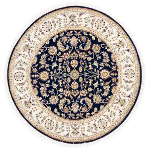 Dark Navy Floral Traditional 5X5 Indo-Nain Oriental Round Rug