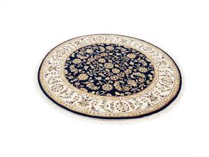 Dark Navy Floral Traditional 5X5 Indo-Nain Oriental Round Rug