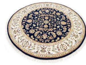 Dark Navy Floral Traditional 5X5 Indo-Nain Oriental Round Rug
