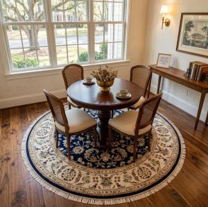 Dark Navy Floral Traditional 5X5 Indo-Nain Oriental Round Rug