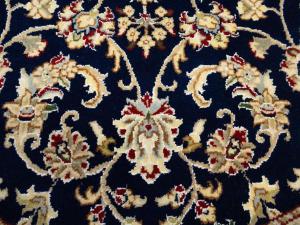Dark Navy Floral Traditional 5X5 Indo-Nain Oriental Round Rug