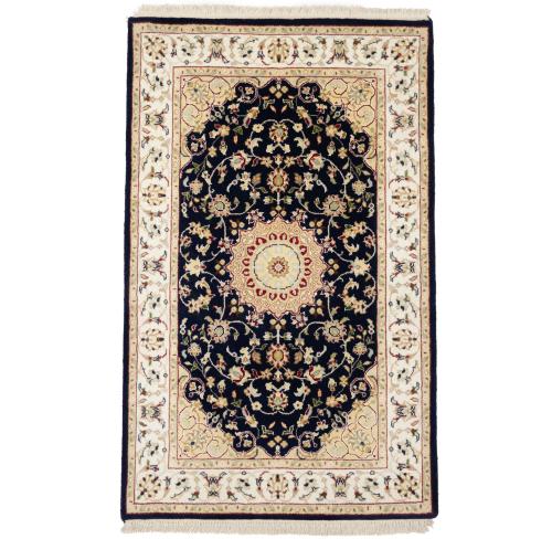 Black Floral 3x4 Indo-Nain Oriental Rug