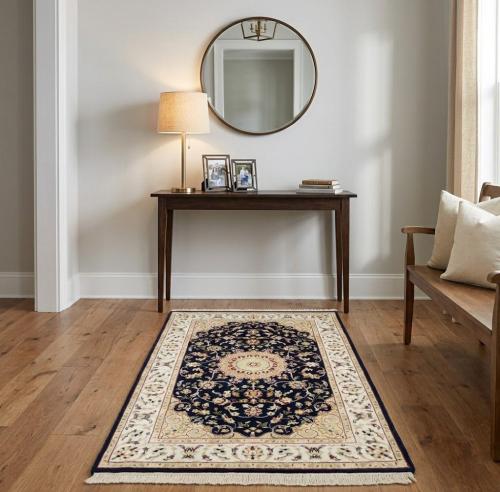 Black Floral 3x4 Indo-Nain Oriental Rug