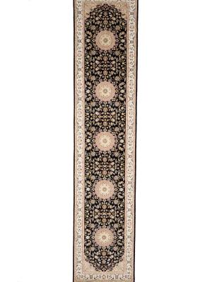 Black Floral 3x12 Indo-Nain Oriental Runner Rug