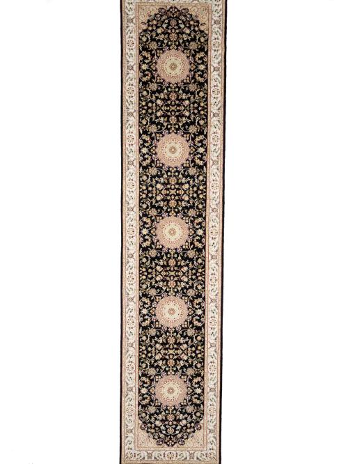 Black Floral 3x12 Indo-Nain Oriental Runner Rug