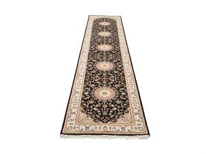 Black Floral 3x12 Indo-Nain Oriental Runner Rug
