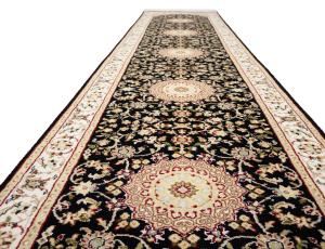 Black Floral 3x12 Indo-Nain Oriental Runner Rug