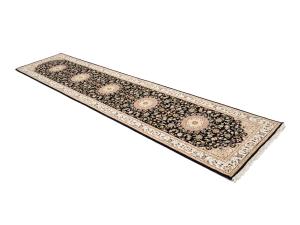 Black Floral 3x12 Indo-Nain Oriental Runner Rug