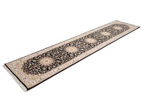 Black Floral 3x12 Indo-Nain Oriental Runner Rug