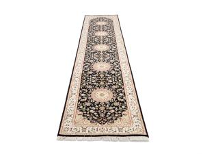 Black Floral 3x12 Indo-Nain Oriental Runner Rug
