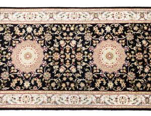 Black Floral 3x12 Indo-Nain Oriental Runner Rug