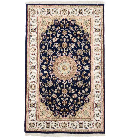 Dark Navy Floral 3x4 Indo-Nain Oriental Rug