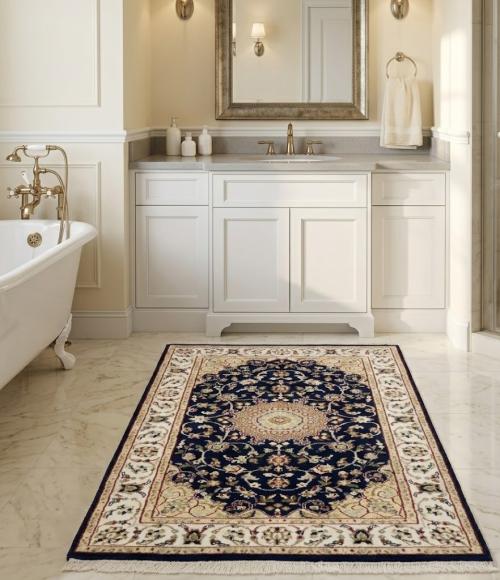 2'7 X 4'2  Indo-Nain Dark Navy Hand Knotted Floral Wool Rug