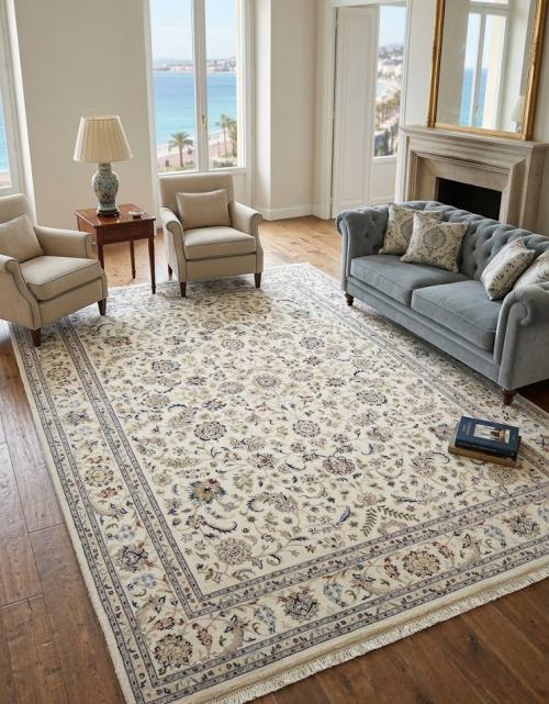 8'10 X 12'2 Indo-Nain Hand Knotted Floral Oriental Wool Rug