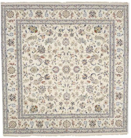Cream Floral 8x8 Indo-Nain Oriental Square Rug
