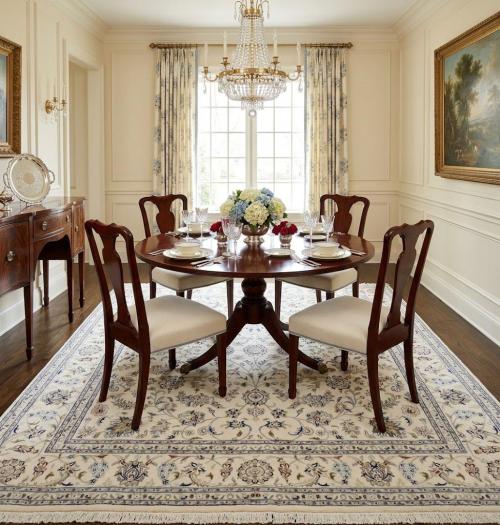 Cream Floral 8x8 Indo-Nain Oriental Square Rug