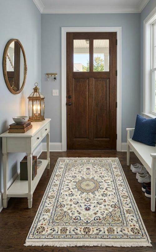 Cream Floral 2'8x4'1 Indo-Nain Oriental Rug