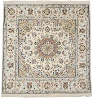 Cream Floral 5x5 Indo-Nain Oriental Square Rug