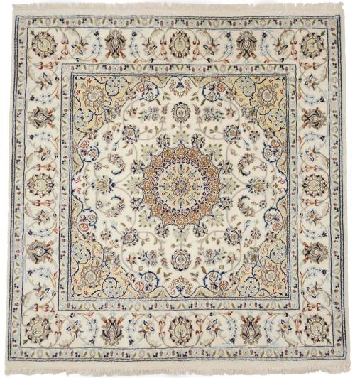 Cream Floral 5x5 Indo-Nain Oriental Square Rug