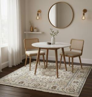 Cream Floral 5x5 Indo-Nain Oriental Square Rug