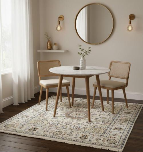 Cream Floral 5x5 Indo-Nain Oriental Square Rug