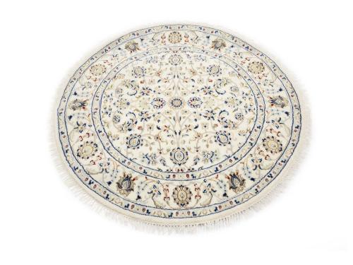 Cream Floral 4x4 Indo-Nain Oriental Round Rug