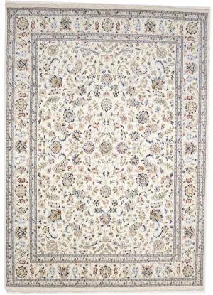 8'8 X 12'2 Hand Knotted Cream Floral Indo-Nain Wool Rug