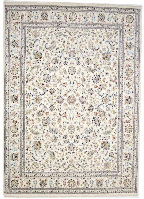 8'8 X 12'2 Hand Knotted Cream Floral Indo-Nain Wool Rug
