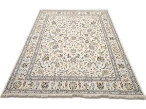 8'8 X 12'2 Hand Knotted Cream Floral Indo-Nain Wool Rug