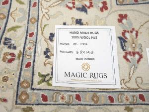 8'8 X 12'2 Hand Knotted Cream Floral Indo-Nain Wool Rug
