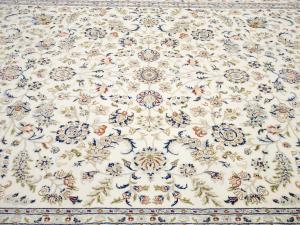 8'8 X 12'2 Hand Knotted Cream Floral Indo-Nain Wool Rug
