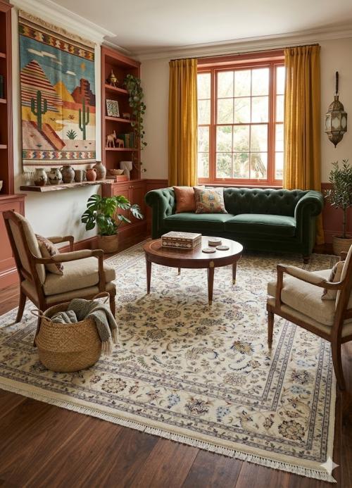 8'8 X 12'2 Hand Knotted Cream Floral Indo-Nain Wool Rug