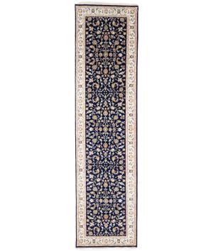 Dark Navy Floral 3x10 Indo-Nain Oriental Runner Rug