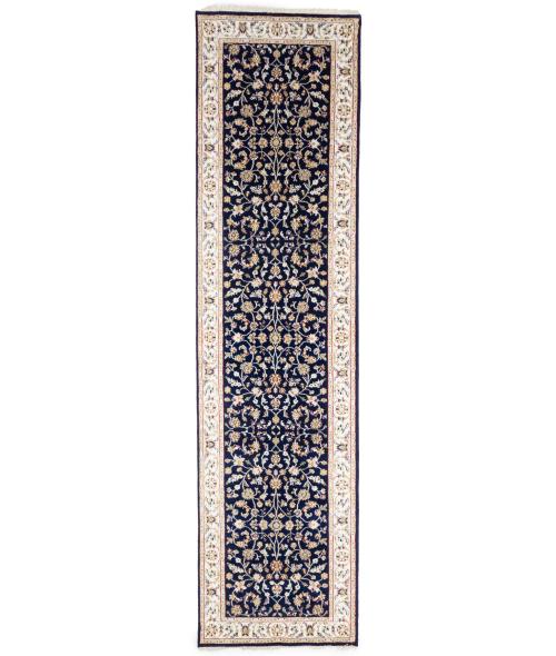 Dark Navy Floral 3x10 Indo-Nain Oriental Runner Rug