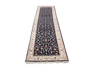 Dark Navy Floral 3x10 Indo-Nain Oriental Runner Rug