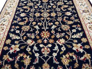Dark Navy Floral 3x10 Indo-Nain Oriental Runner Rug