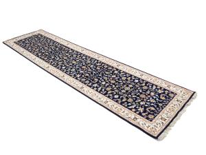 Dark Navy Floral 3x10 Indo-Nain Oriental Runner Rug