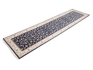 Dark Navy Floral 3x10 Indo-Nain Oriental Runner Rug