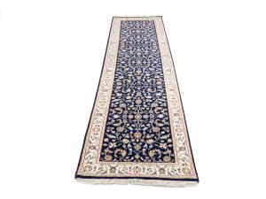 Dark Navy Floral 3x10 Indo-Nain Oriental Runner Rug