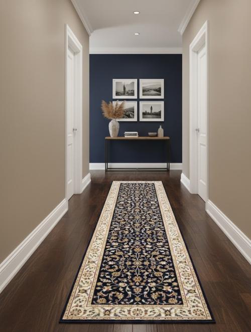 2'7 X 10'0 Hand knotted Dark Navy Indo-Nain Wool Runner Rug