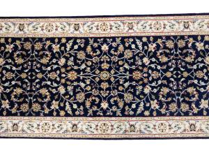 Dark Navy Floral 3x10 Indo-Nain Oriental Runner Rug