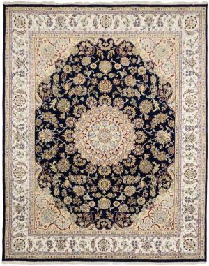Dark Navy Floral 6x9 Indo-Nain Oriental Rug