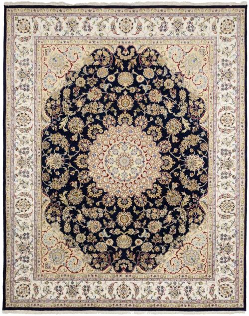 Dark Navy Floral 6x9 Indo-Nain Oriental Rug