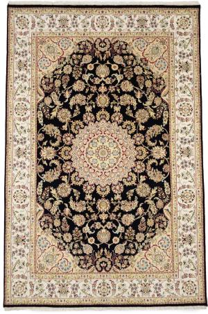 Black Floral 6X9 Indo-Nain Oriental Rug