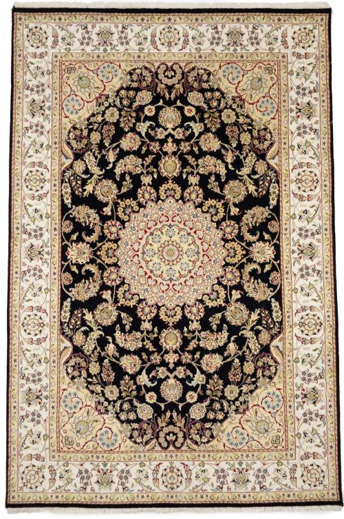 Black Floral 6X9 Indo-Nain Oriental Rug