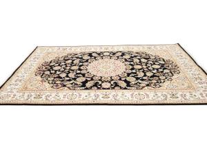 Black Floral 6X9 Indo-Nain Oriental Rug