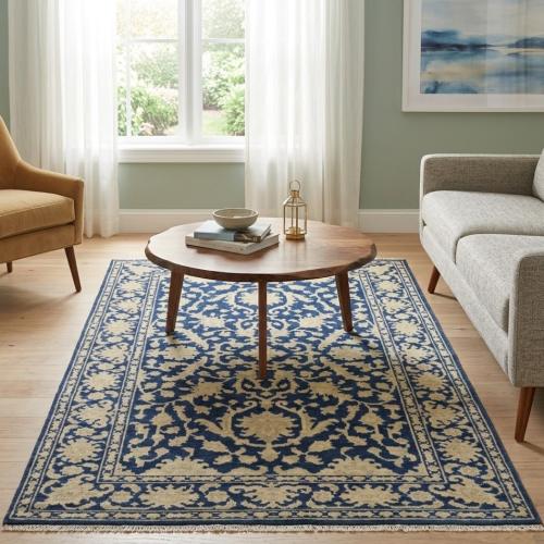 Muted Slate Blue Floral 5x8 Transitional Oriental Area Rug