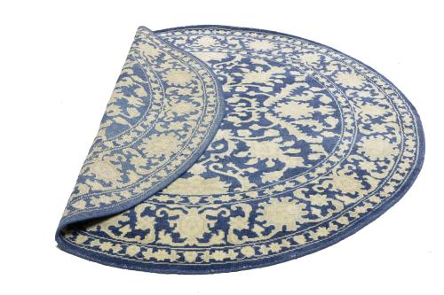 Muted Slate Blue Floral 8x8 Transitional Oriental Round Rug